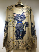 Cartoon Cat with Blue Collar Sweater