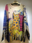 Two Colorful Cartoon Cats Sweater