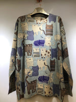 Brown and Blue Cats Pattern Sweater