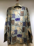 Brown and Blue Cats Pattern Sweater